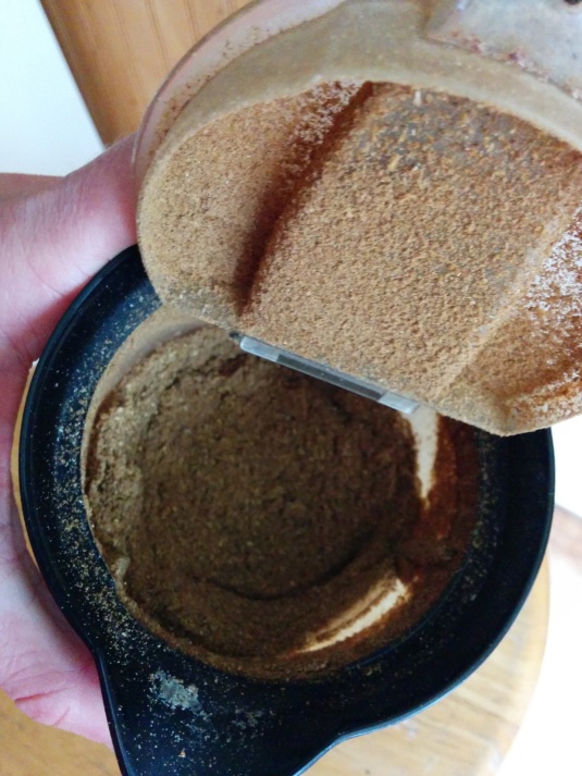 Use a small spice grinder to turn toasted spices into powder and then add powdered ginger and turmeric.  Homemade curry powder!